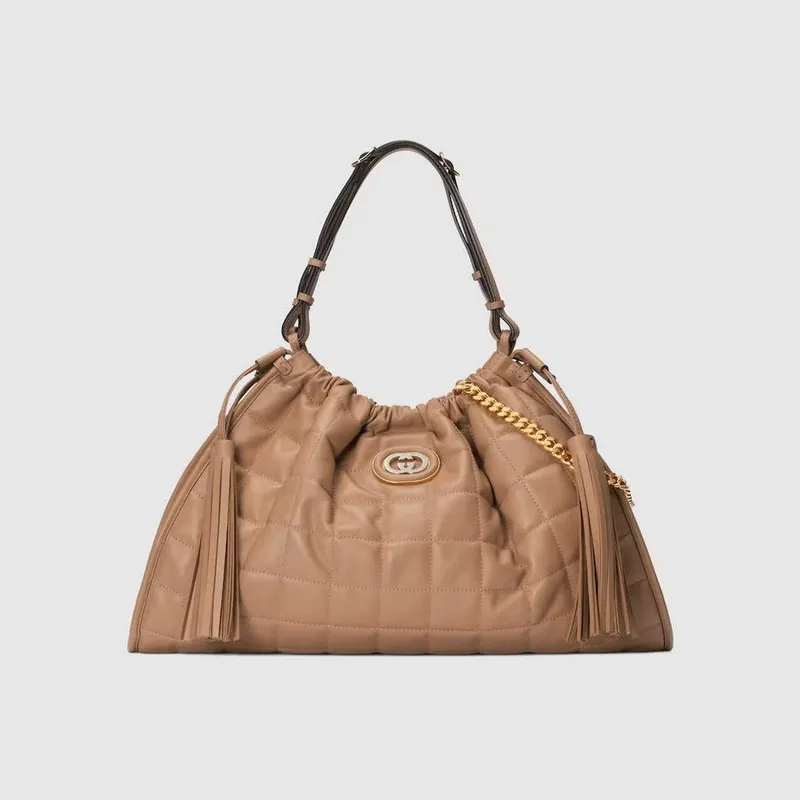 Gucci 746210 Gucci Deco Střední Tote Taška Tmavě Růžová Béžová Prošívaná Kůže