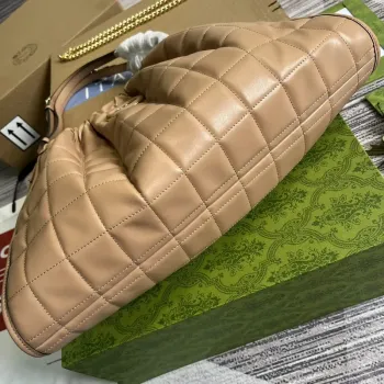 Gucci 746210 Gucci Deco Střední Tote Taška Tmavě Růžová Béžová Prošívaná Kůže