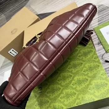 Gucci 746210 Gucci Deco Střední Taška přes Rameno Tmavě Červená Kůže