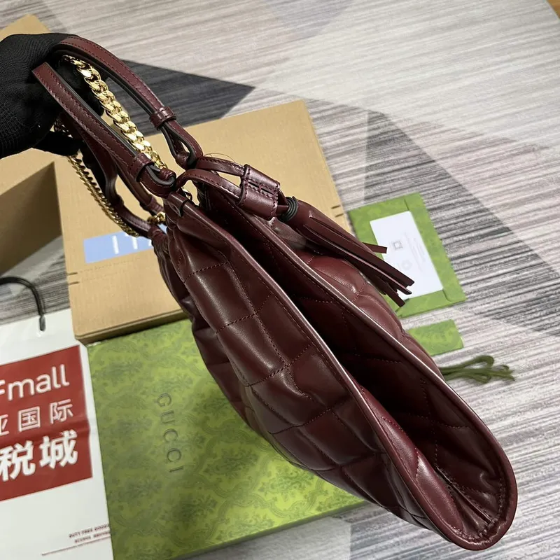 Gucci 746210 Gucci Deco Střední Taška přes Rameno Tmavě Červená Kůže