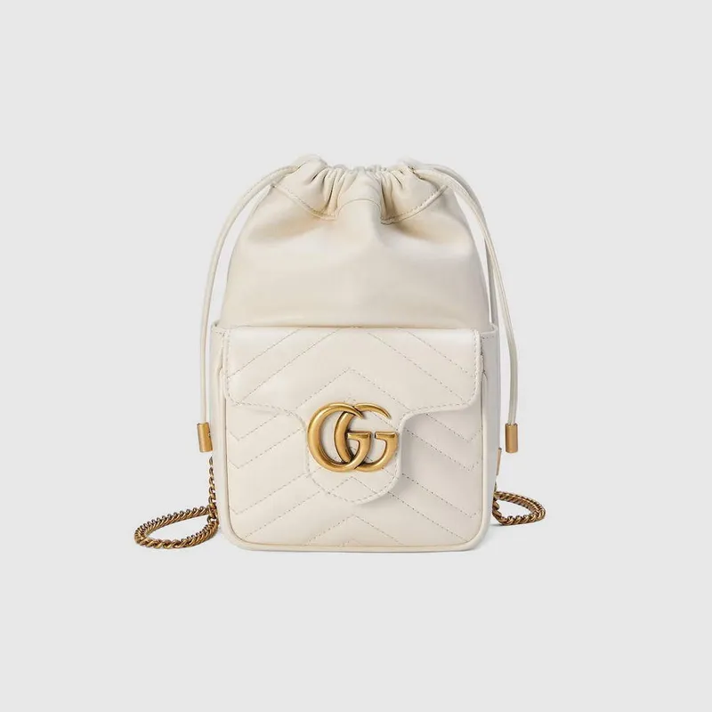 Gucci 746433 GG Marmont Mini Bucket Bag Bílá