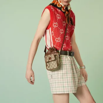 Gucci 746303 GG Mini Bucket Bag s propleteným G béžová a hnědá