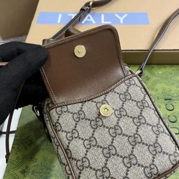 Gucci 746303 GG Mini Bucket Bag s propleteným G béžová a hnědá