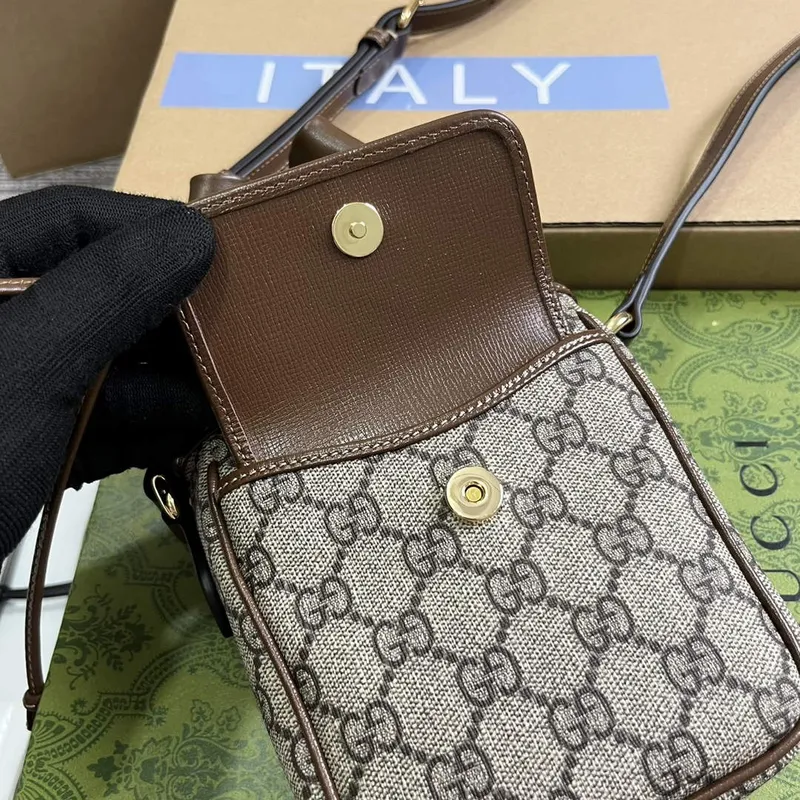 Gucci 746303 GG Mini Bucket Bag s propleteným G béžová a hnědá