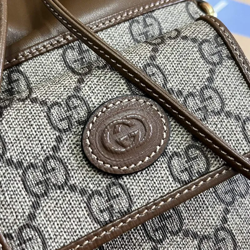 Gucci 746303 GG Mini Bucket Bag s propleteným G béžová a hnědá