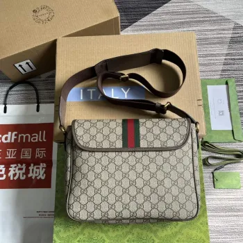 Gucci 761741 Ophidia Střední Messenger Taška Béžová a Hnědá