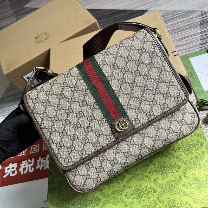 Gucci 761741 Ophidia Střední Messenger Taška Béžová a Hnědá