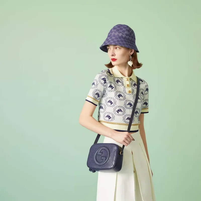 Gucci 742360 Gucci Blondie malá kabelka přes rameno námořnická modrá kůže