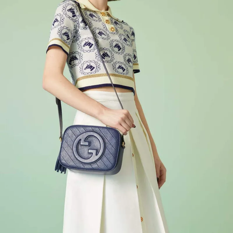 Gucci 742360 Gucci Blondie malá kabelka přes rameno námořnická modrá kůže