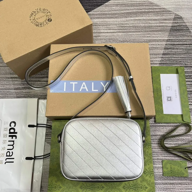 Gucci 742360 Gucci Blondie malá kabelka přes rameno Metalická stříbrná Kůže