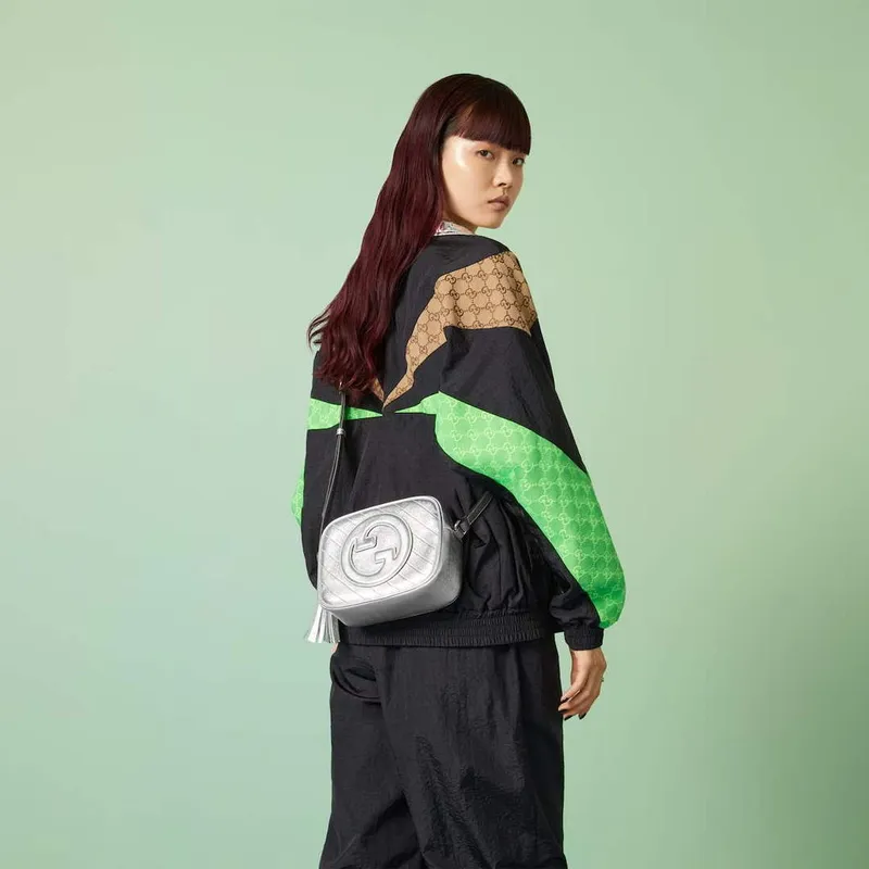 Gucci 742360 Gucci Blondie malá kabelka přes rameno Metalická stříbrná Kůže