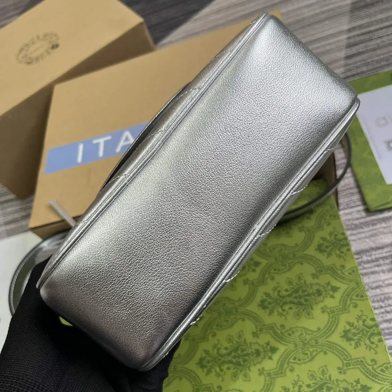 Gucci 742360 Gucci Blondie malá kabelka přes rameno Metalická stříbrná Kůže