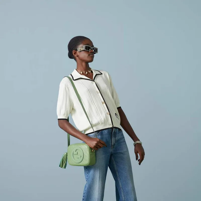 Gucci 742360 Gucci Blondie malá kabelka přes rameno Zelená kůže