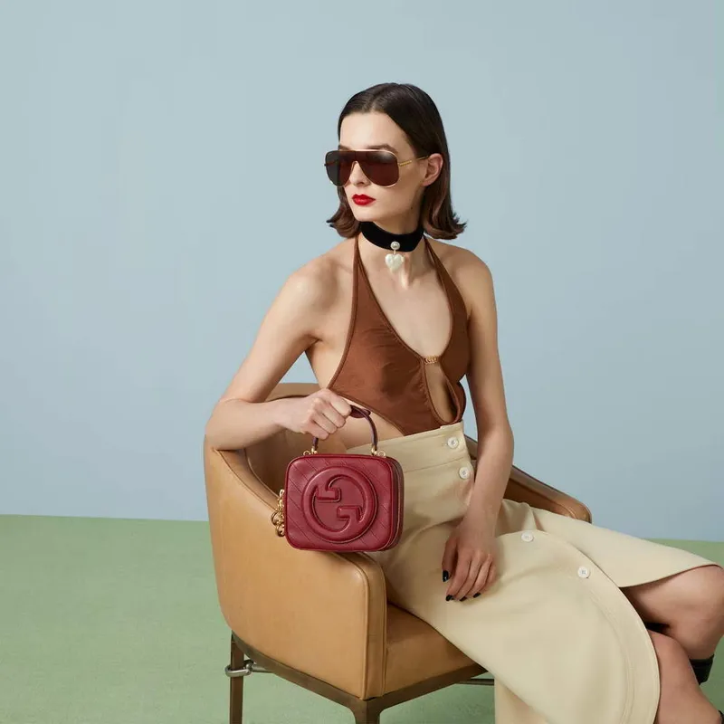 Gucci 744434 Gucci Blondie taška s horním držadlem Červená kůže