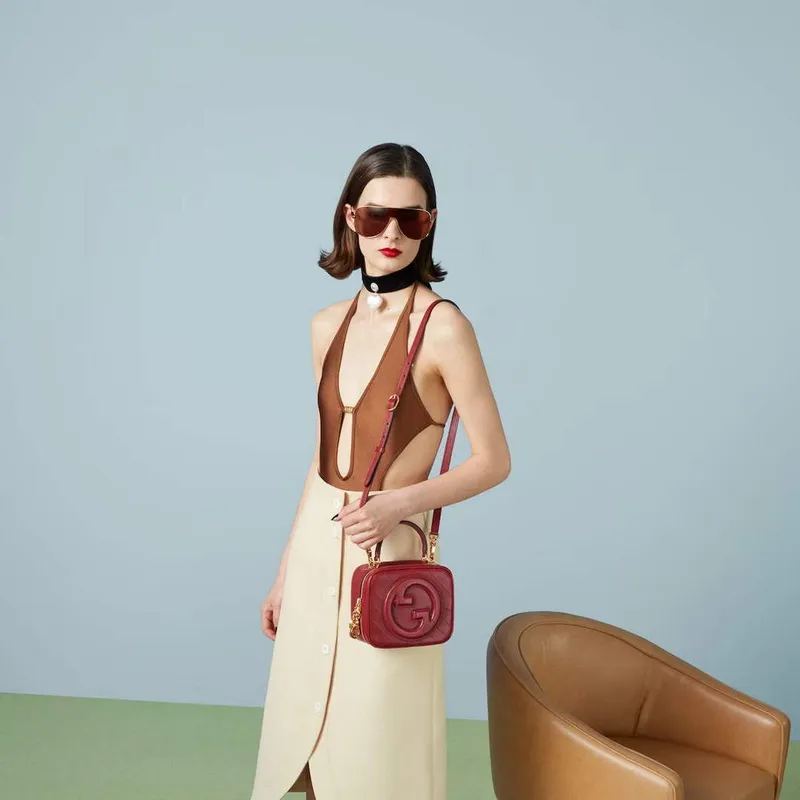 Gucci 744434 Gucci Blondie taška s horním držadlem Červená kůže