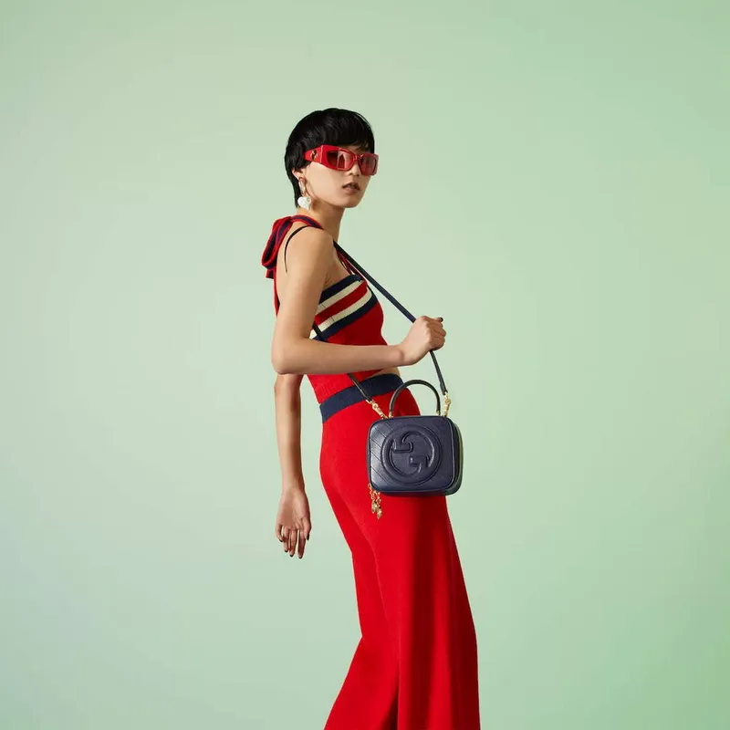 Gucci 744434 Gucci Blondie taška s horním uchopem Námořnická modrá kůže