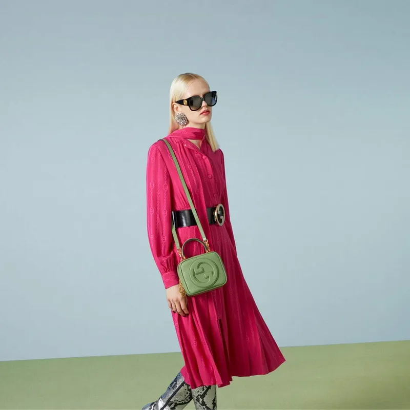 Gucci 744434 Gucci Blondie taška s horním držadlem Světle zelená kůže