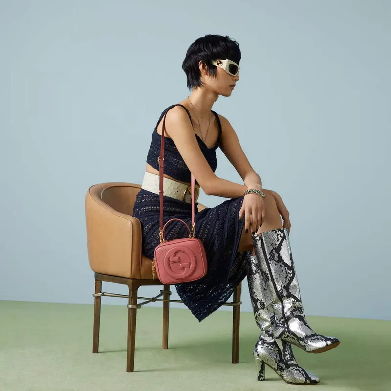 Gucci 744434 Gucci Blondie taška s horním držadlem Růžová kůže