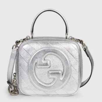 Gucci 744434 Gucci Blondie taška s horním uchopem Metalická stříbrná kůže