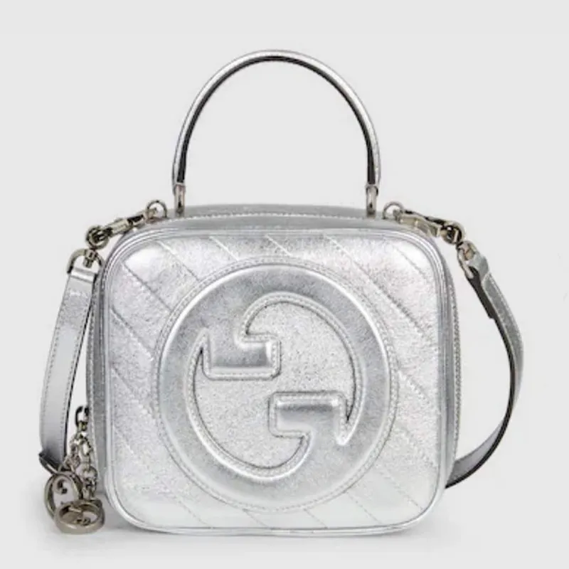 Gucci 744434 Gucci Blondie taška s horním uchopem Metalická stříbrná kůže