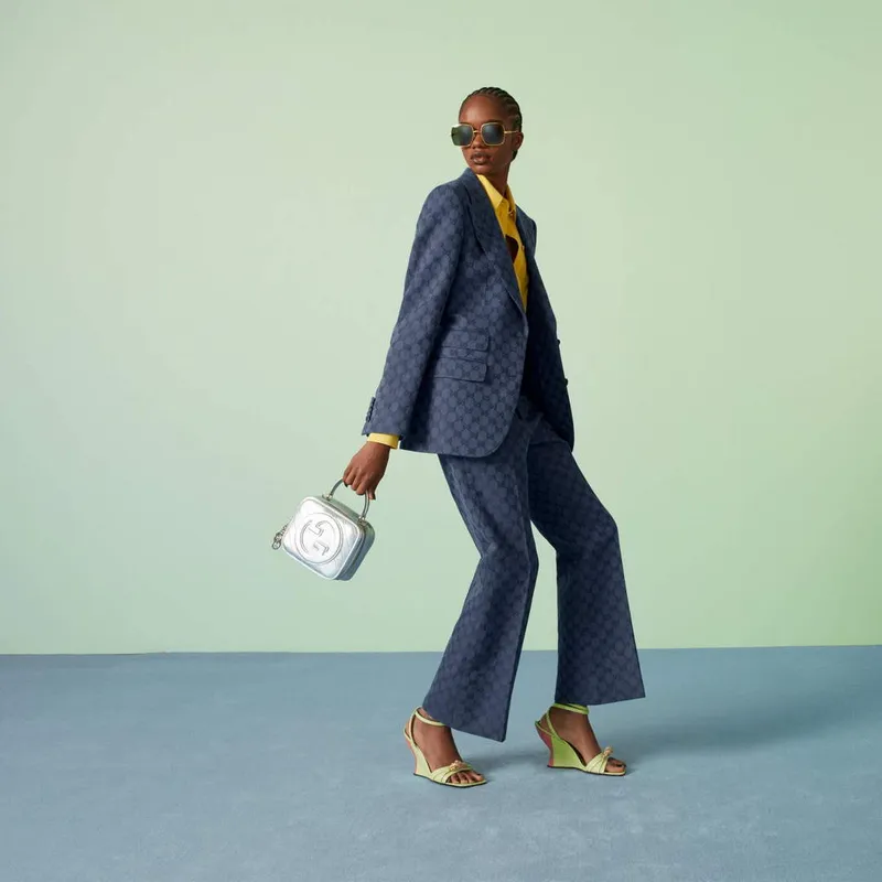 Gucci 744434 Gucci Blondie taška s horním uchopem Metalická stříbrná kůže