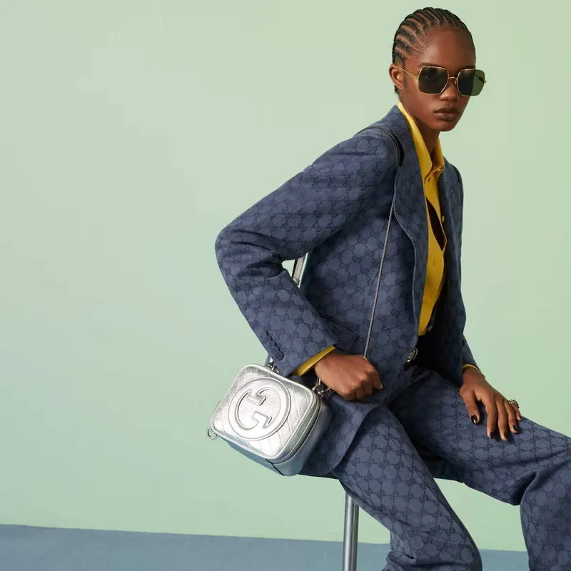 Gucci 744434 Gucci Blondie taška s horním uchopem Metalická stříbrná kůže