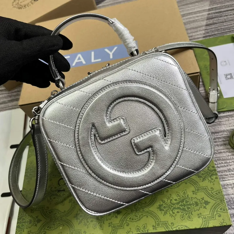 Gucci 744434 Gucci Blondie taška s horním uchopem Metalická stříbrná kůže