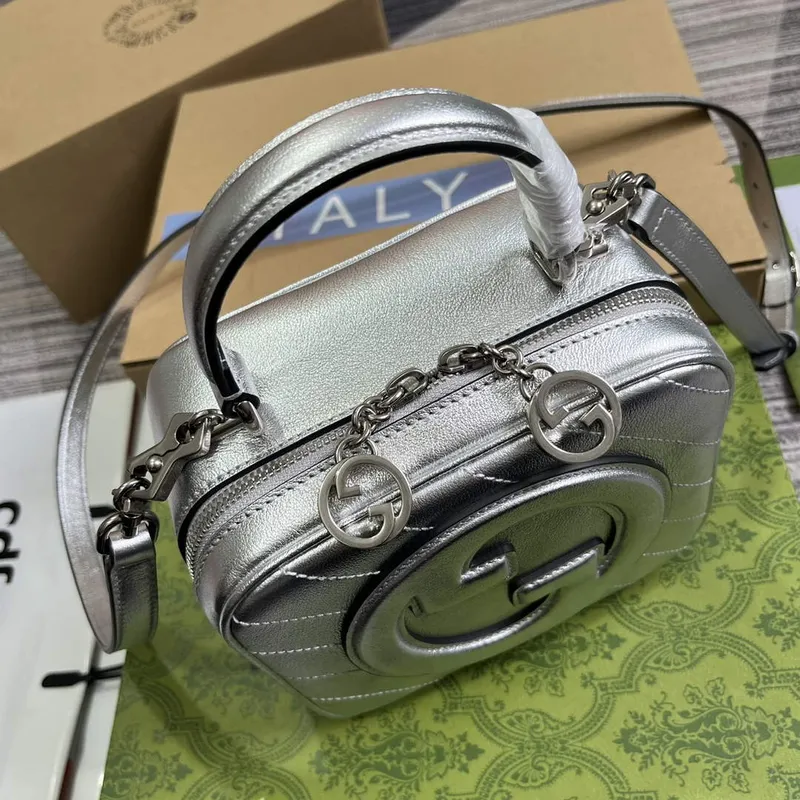 Gucci 744434 Gucci Blondie taška s horním uchopem Metalická stříbrná kůže