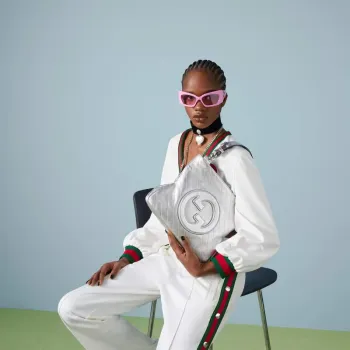 Gucci 751518 Gucci Blondie Malá Taška přes Rameno Stříbrná lamé kůže