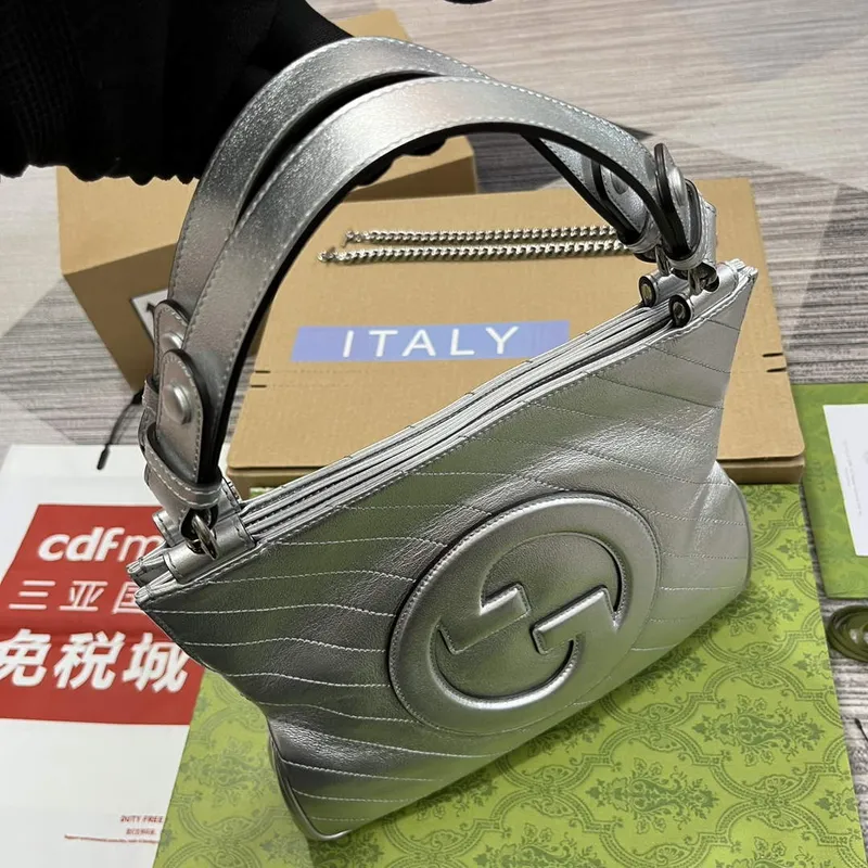 Gucci 751518 Gucci Blondie Malá Taška přes Rameno Stříbrná lamé kůže