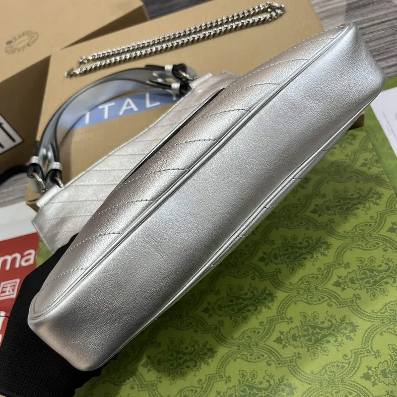 Gucci 751518 Gucci Blondie Malá Taška přes Rameno Stříbrná lamé kůže