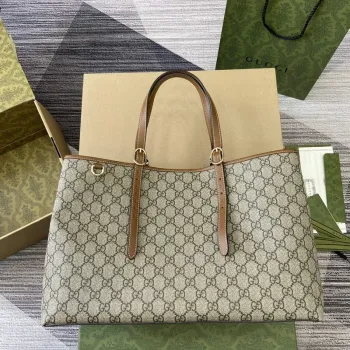 Gucci 815213 GG Emblem Střední Taška přes Rameno Hnědá