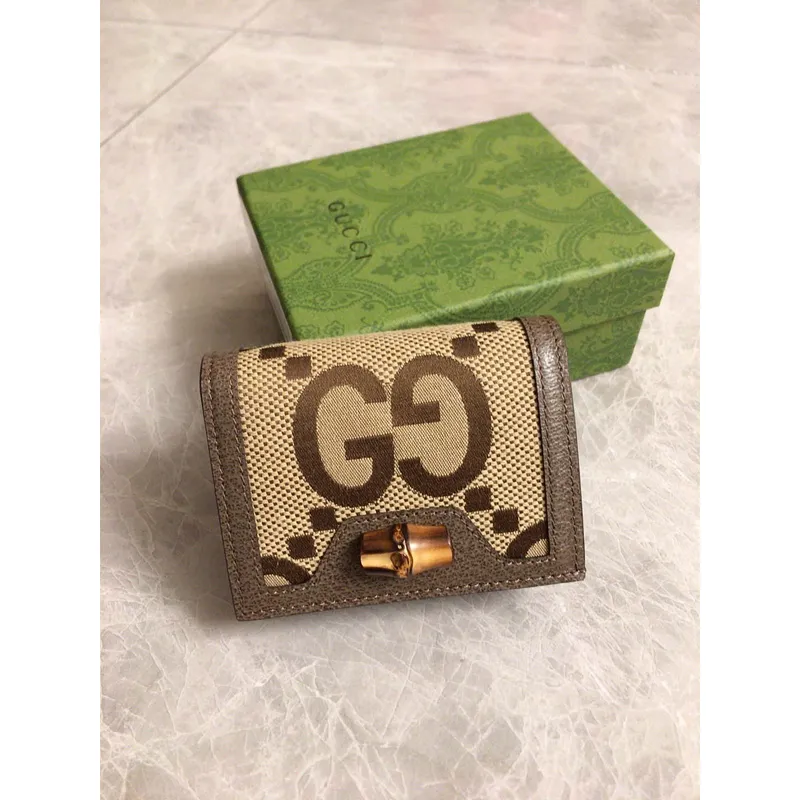 Gucci 658244 Originální hnědá kožená peněženka s bambusovým detailem