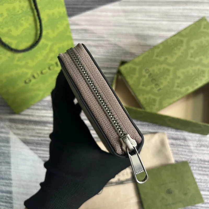 Gucci 739484 Originální šedá kožená Jumbo GG zipová peněženka