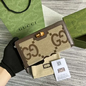 Gucci 658634 Originální hnědá kožená peněženka s bambusovým detailem
