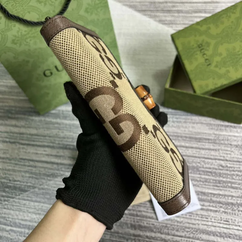 Gucci 658634 Originální hnědá kožená peněženka s bambusovým detailem