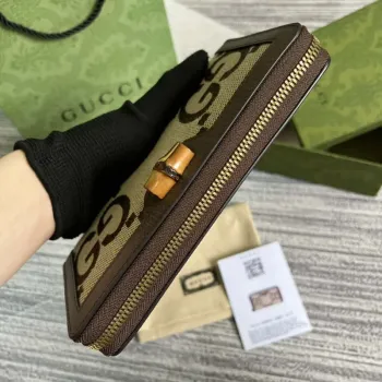 Gucci 658634 Originální hnědá kožená peněženka s bambusovým detailem