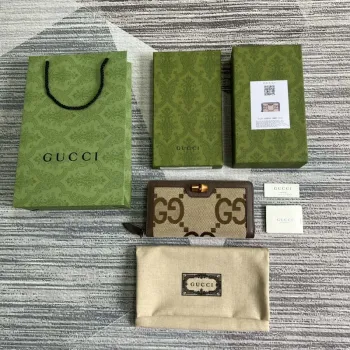Gucci 658634 Originální hnědá kožená peněženka s bambusovým detailem