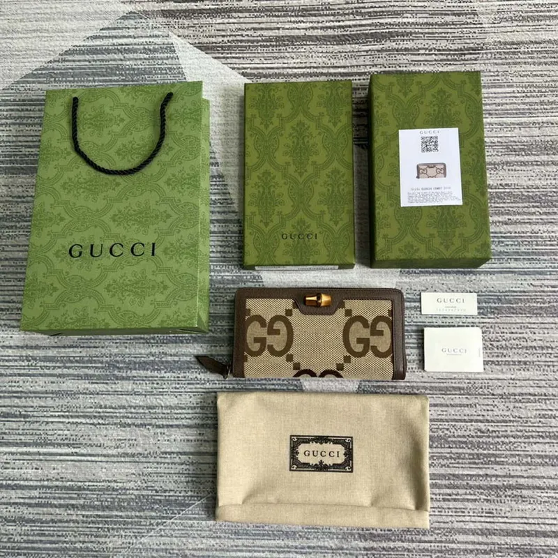 Gucci 658634 Originální hnědá kožená peněženka s bambusovým detailem