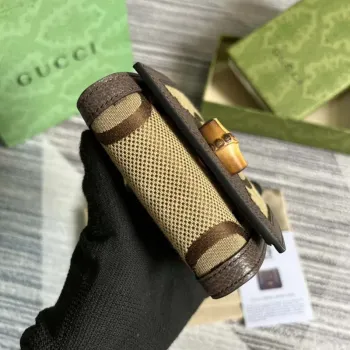 Gucci 658635 Originální hnědá kožená peněženka s bambusovým detailem