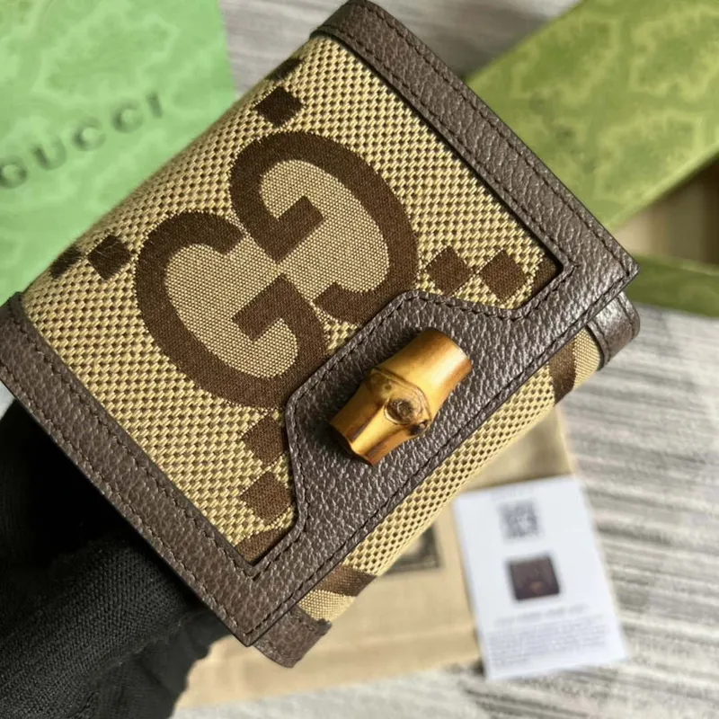 Gucci 658635 Originální hnědá kožená peněženka s bambusovým detailem
