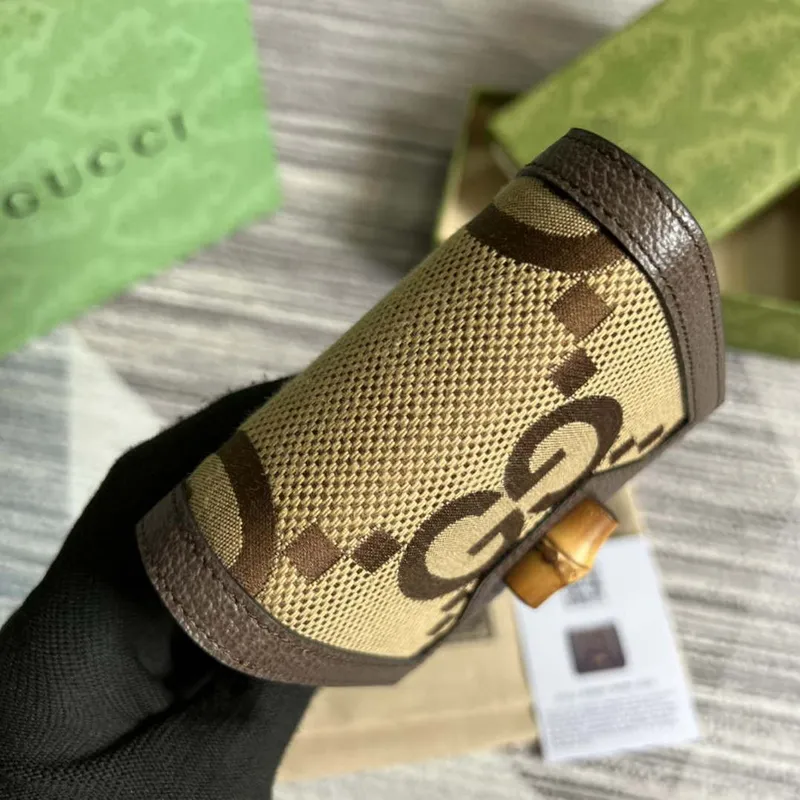 Gucci 658635 Originální hnědá kožená peněženka s bambusovým detailem