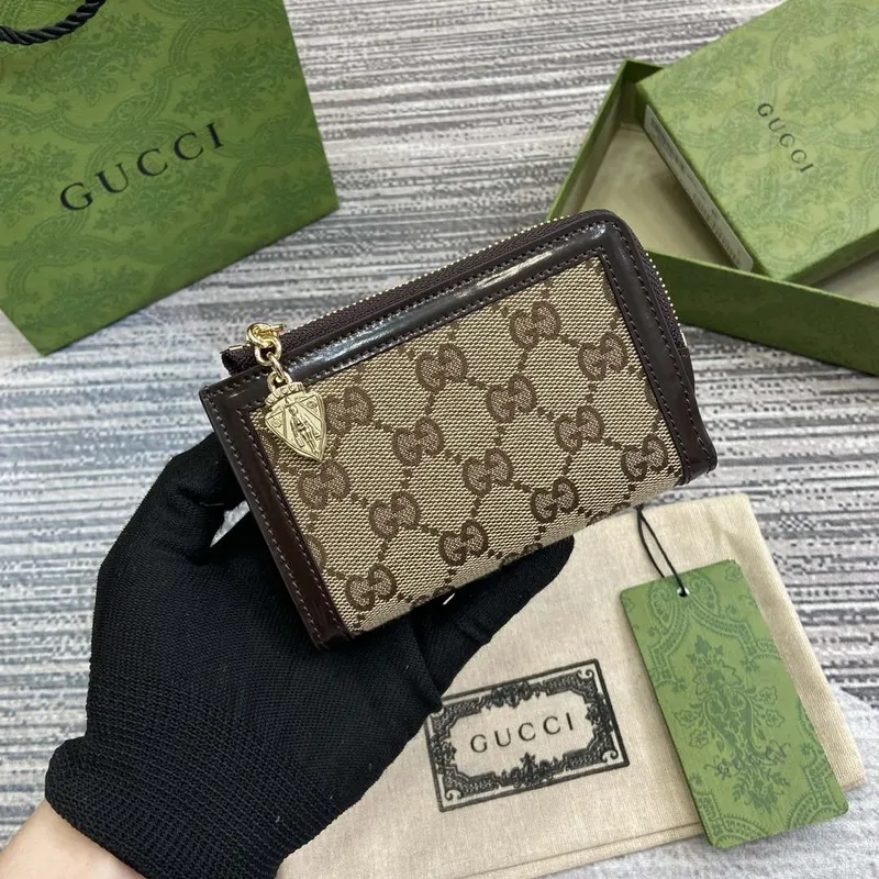 Gucci 790037 Gucci Luce mini zip peněženka Hnědá kůže