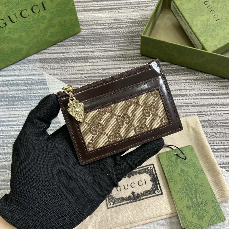 Gucci 790033 GG pouzdro na karty hnědá kůže