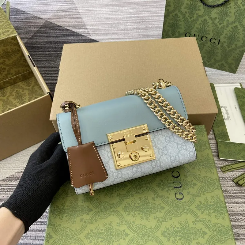 Gucci 409487 Padlock Malá Ramenní Taška Modrá