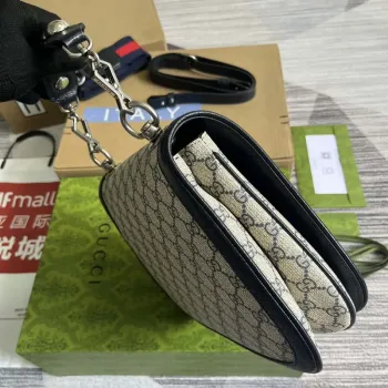 Gucci 721172 Blondie Medium taška s horním držadlem Béžová a ebenová Námořnická modrá