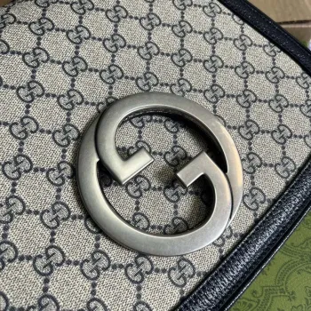 Gucci 721172 Blondie Medium taška s horním držadlem Béžová a ebenová Námořnická modrá