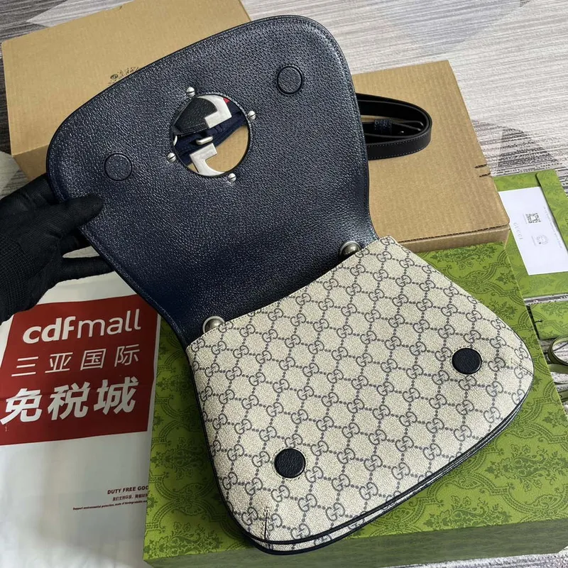 Gucci 721172 Blondie Medium taška s horním držadlem Béžová a ebenová Námořnická modrá