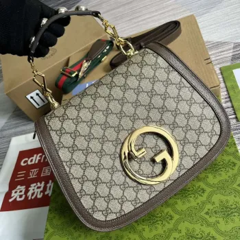 Gucci 721172 Blondie Medium taška s horním uchopem Béžová a ebenová GG Supreme plátno