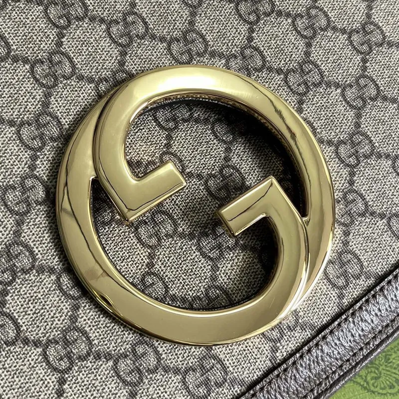 Gucci 721172 Blondie Medium taška s horním uchopem Béžová a ebenová GG Supreme plátno